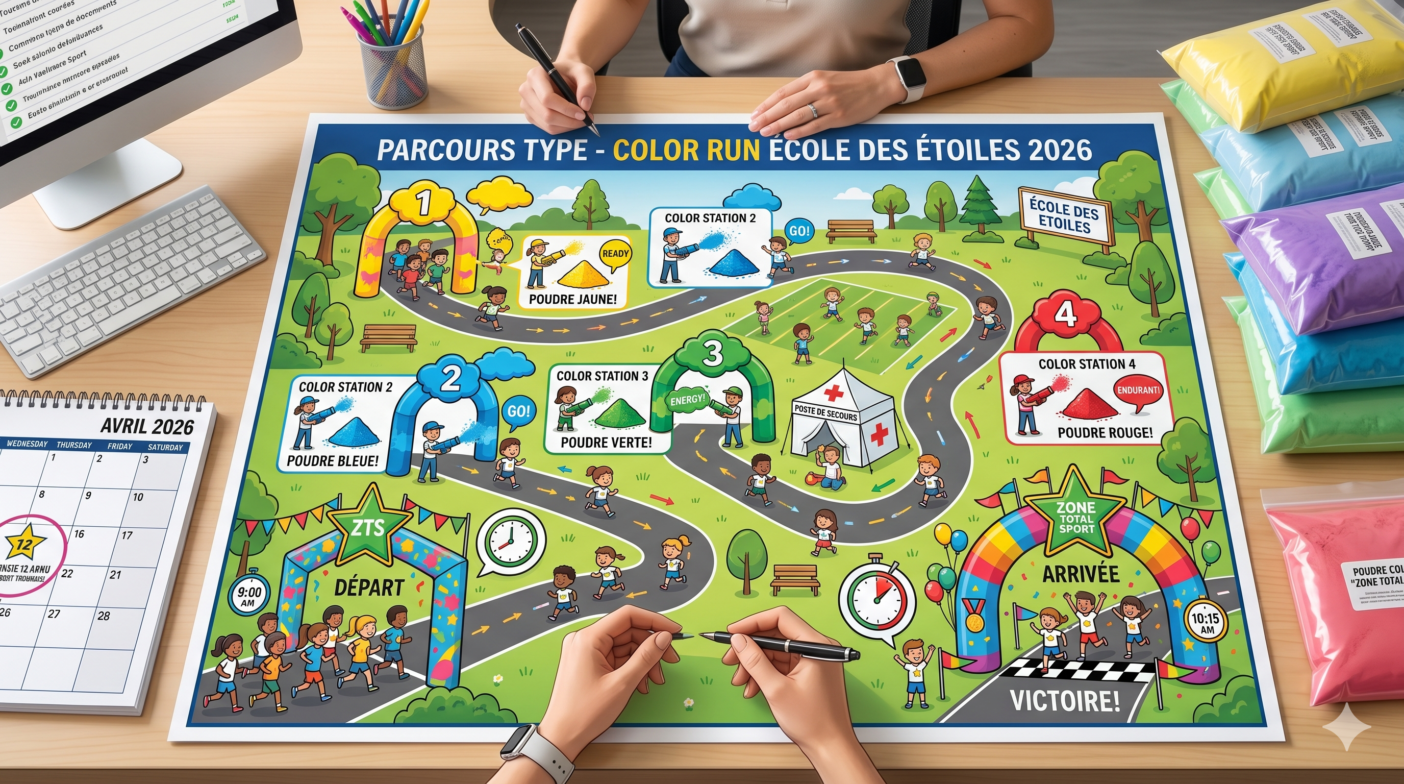 Parcours détaillé avec stations de couleurs